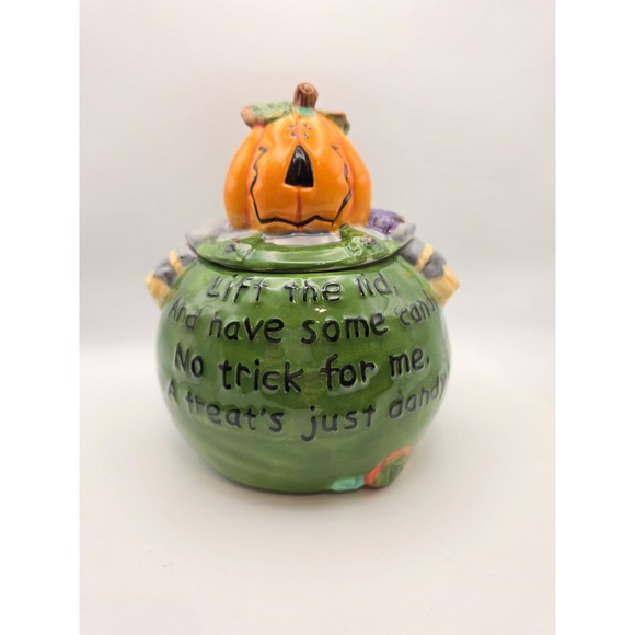Vigor Other - Pumpkin Head Rhyming Green Treat Jar Candy Halloween 6" Canister Ceramic Vigor